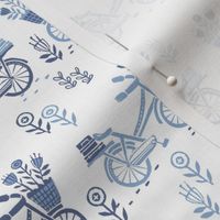bicycle fabric // bicycle florals linocut design andrea lauren fabric - blue and white