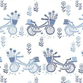 bicycle fabric // bicycle florals linocut design andrea lauren fabric - blue and white