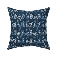 bicycle fabric // bicycle florals linocut design andrea lauren fabric - blue and navy