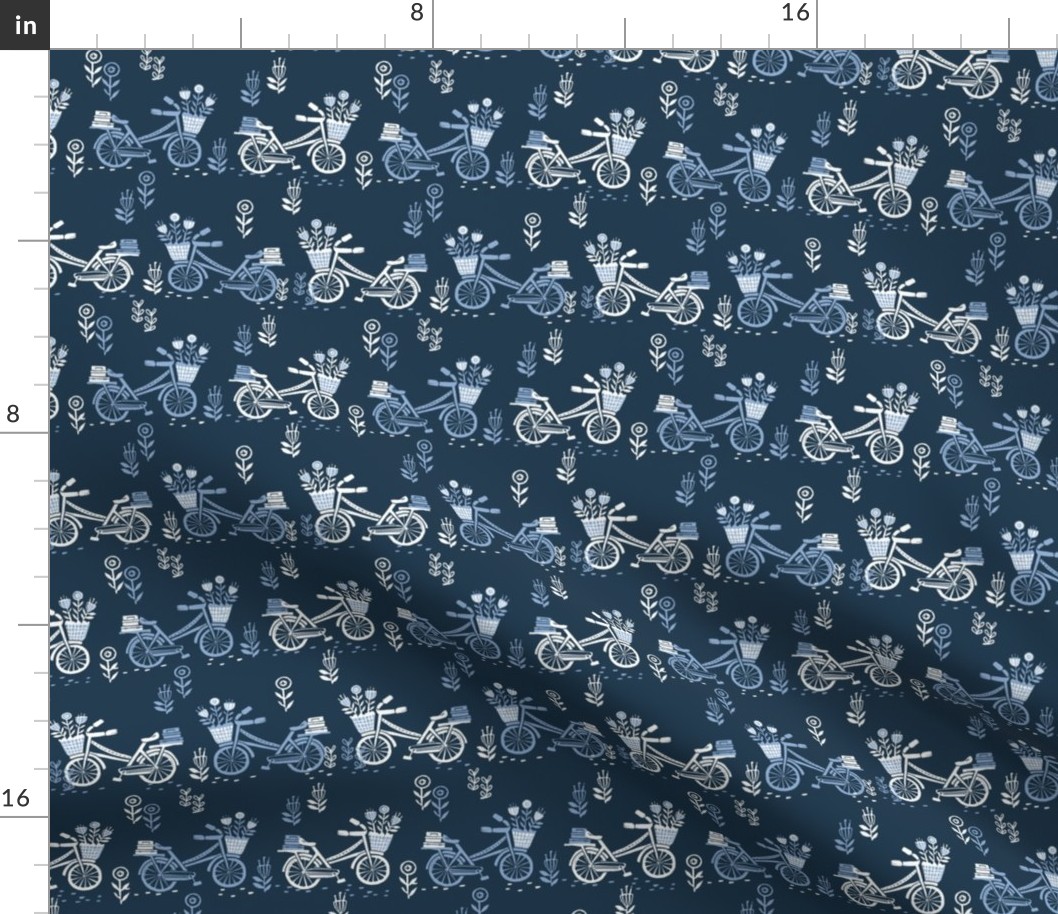 bicycle fabric // bicycle florals linocut design andrea lauren fabric - blue and navy