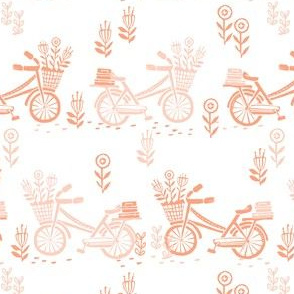 bicycle fabric // bicycle florals linocut design andrea lauren fabric - peach and coral
