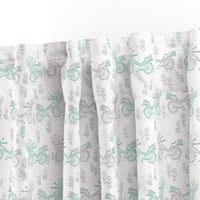 bicycle fabric // bicycle florals linocut design andrea lauren fabric - mint and grey