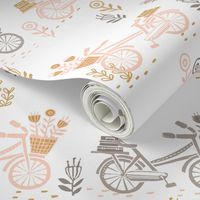 bicycle fabric // bicycle florals linocut design andrea lauren fabric - peach and taupe
