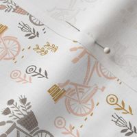bicycle fabric // bicycle florals linocut design andrea lauren fabric - peach and taupe