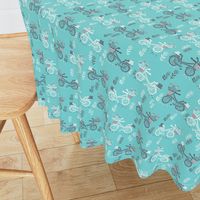 bicycle fabric // bicycle florals linocut design andrea lauren fabric - turquoise