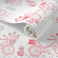 bicycle fabric // bicycle florals linocut design andrea lauren fabric - pink and grey