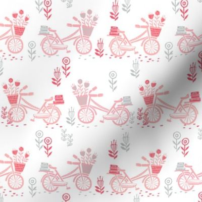 bicycle fabric // bicycle florals linocut design andrea lauren fabric - pink and grey