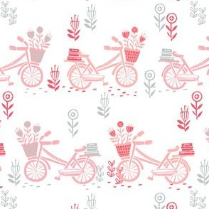 bicycle fabric // bicycle florals linocut design andrea lauren fabric - pink and grey