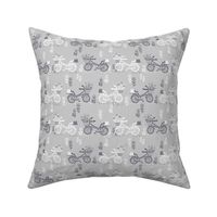 bicycle fabric // bicycle florals linocut design andrea lauren fabric - grey