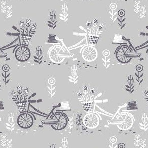 bicycle fabric // bicycle florals linocut design andrea lauren fabric - grey