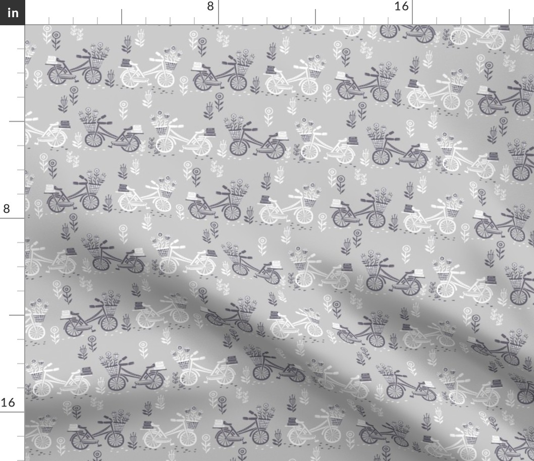 bicycle fabric // bicycle florals linocut design andrea lauren fabric - grey