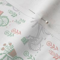 bicycle fabric // bicycle florals linocut design andrea lauren fabric - mint grey and pink