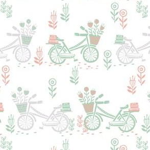 bicycle fabric // bicycle florals linocut design andrea lauren fabric - mint grey and pink