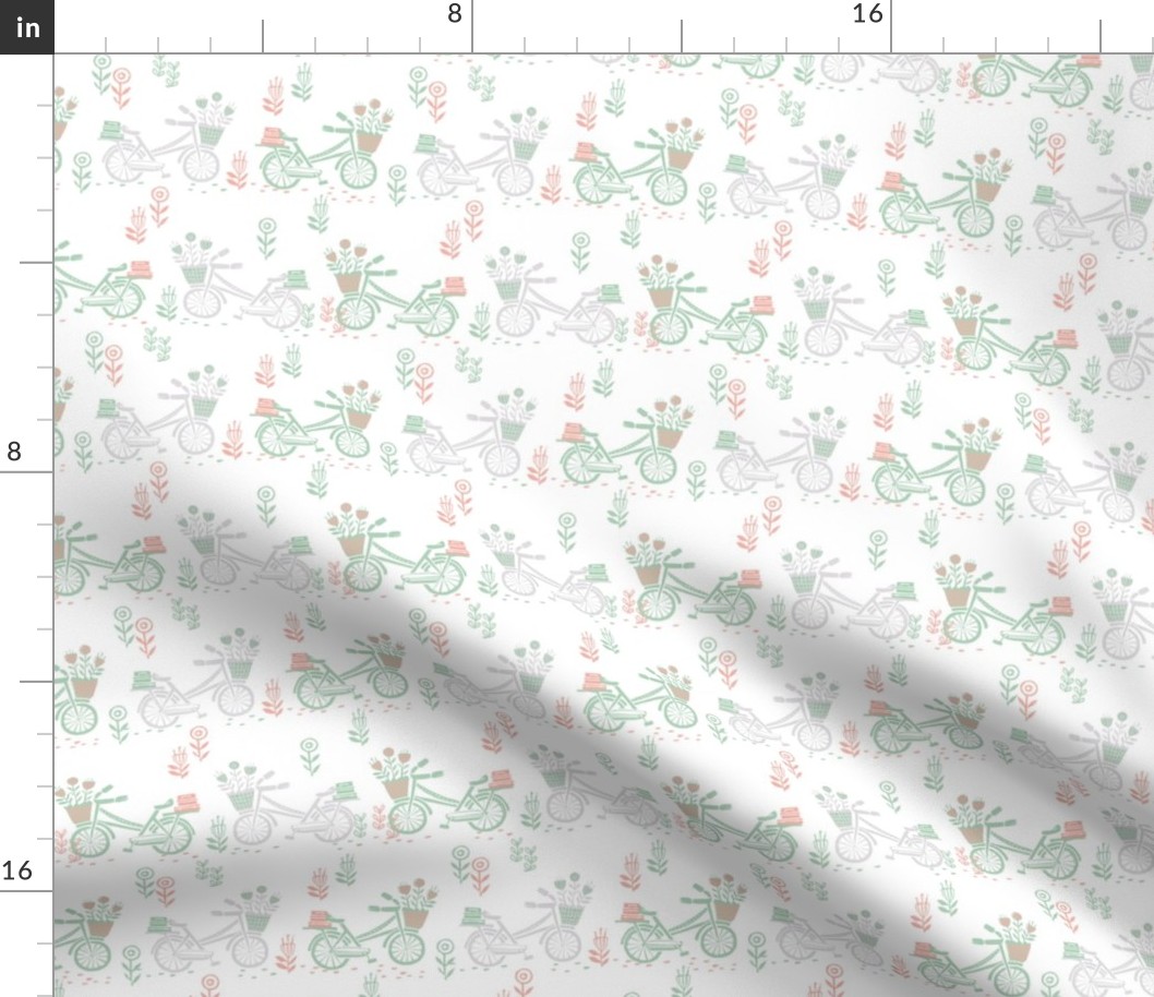 bicycle fabric // bicycle florals linocut design andrea lauren fabric - mint grey and pink