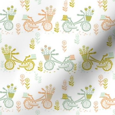 bicycle fabric // bicycle florals linocut design andrea lauren fabric - summer