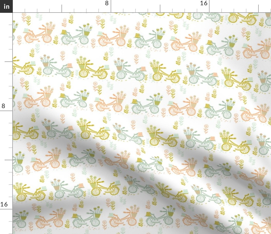 bicycle fabric // bicycle florals linocut design andrea lauren fabric - summer