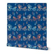 bicycle fabric // bicycle florals linocut design andrea lauren fabric - navy and coral