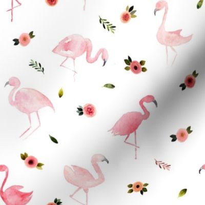 Flamingos and Florals // White