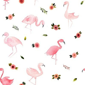 Flamingos and Florals // White