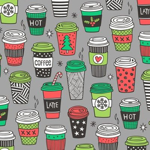 Christmas Holidays Coffee Latte Geometric Patterned Black & White Red on Grey