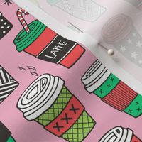 Christmas Holidays Coffee Latte Geometric Patterned Black & White Red on Pink