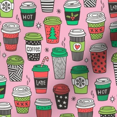 Christmas Holidays Coffee Latte Geometric Patterned Black & White Red on Pink