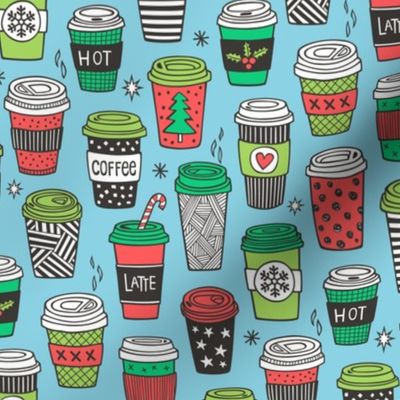 Christmas Holidays Coffee Latte Geometric Patterned Black & White Red on Blue