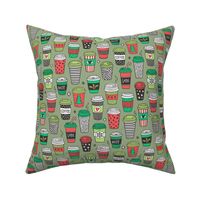 Christmas Holidays Coffee Latte Geometric Patterned Black & White Red on Olive Green