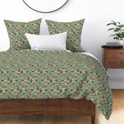 Christmas Holidays Coffee Latte Geometric Patterned Black & White Red on Olive Green