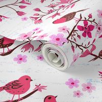 Birds and Blossom red and pink