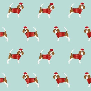 beagle christmas sweater fabric cute dog design christmas santa paws design - blue