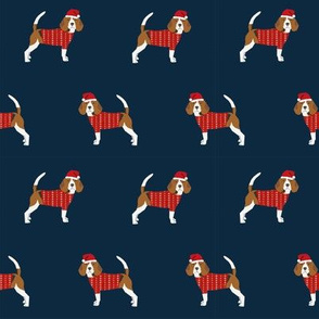 beagle christmas sweater fabric cute dog design christmas santa paws design - dark navy