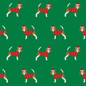 beagle christmas sweater fabric cute dog design christmas santa paws design - medium green
