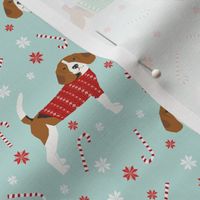 beagle christmas sweater fabric peppermint stick candy cane snowflakes dog fabric - lite blue