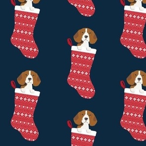 beagle stocking fabric cute beagles dog design xmas holiday christmas fabric - dark navy