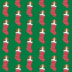 beagle stocking fabric cute beagles dog design xmas holiday christmas fabric - medium green