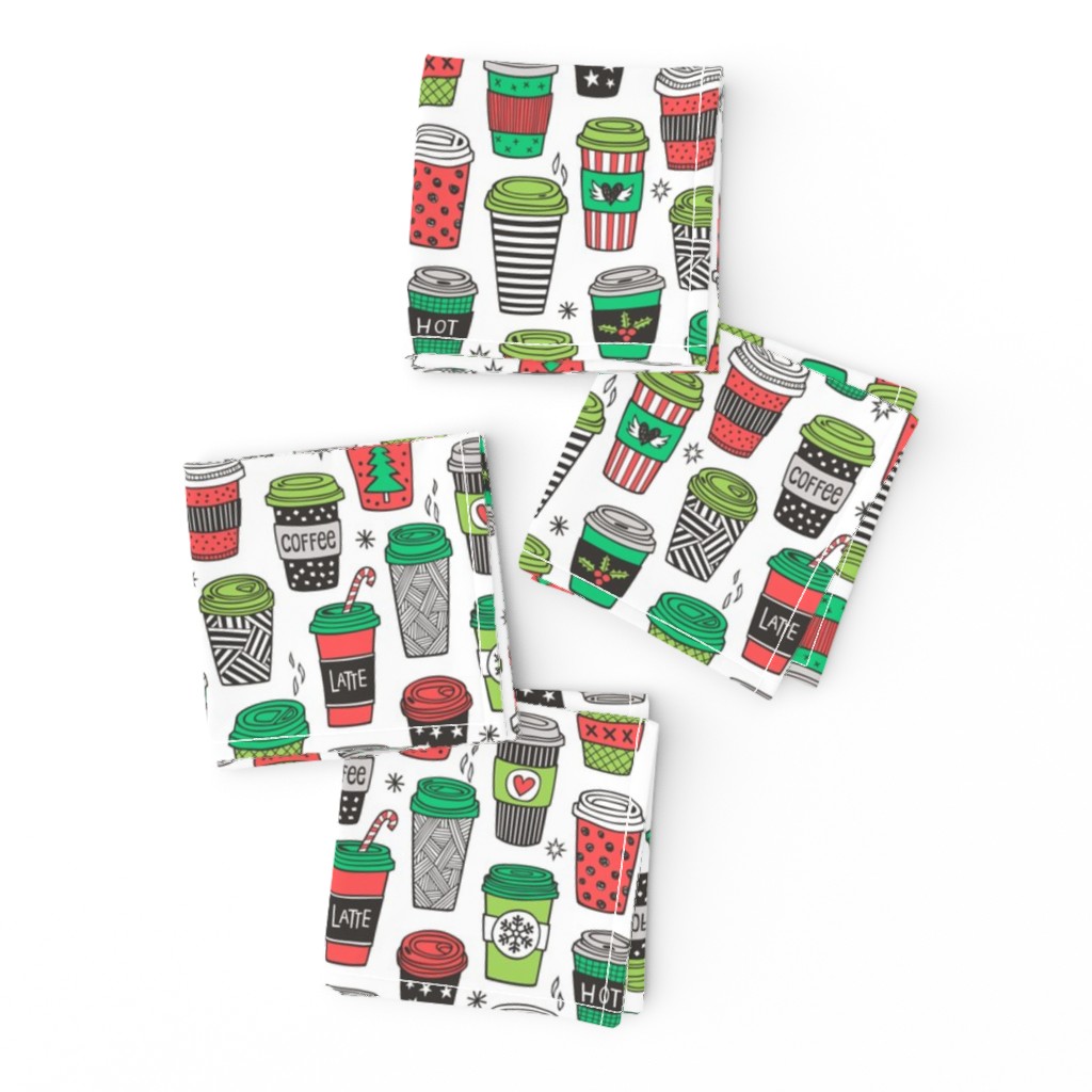 Christmas Holidays Coffee Latte Geometric Patterned Black & White Red on White