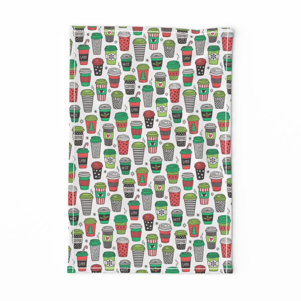 Christmas Holidays Coffee Latte Geometric Patterned Black & White Red on White