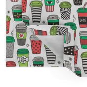 Christmas Holidays Coffee Latte Geometric Patterned Black & White Red on White