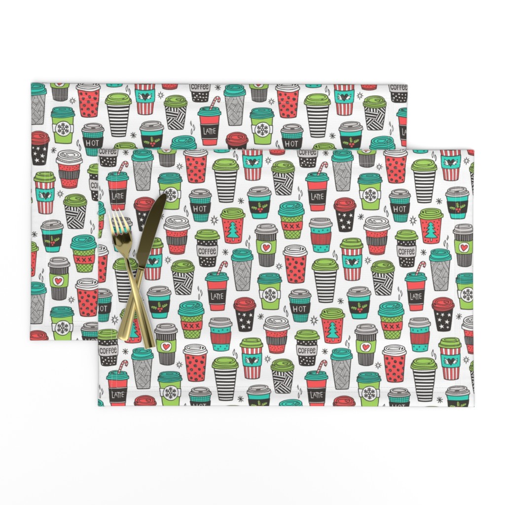 Christmas Holidays Coffee Latte Geometric Patterned Black & White Red Mint Green on White