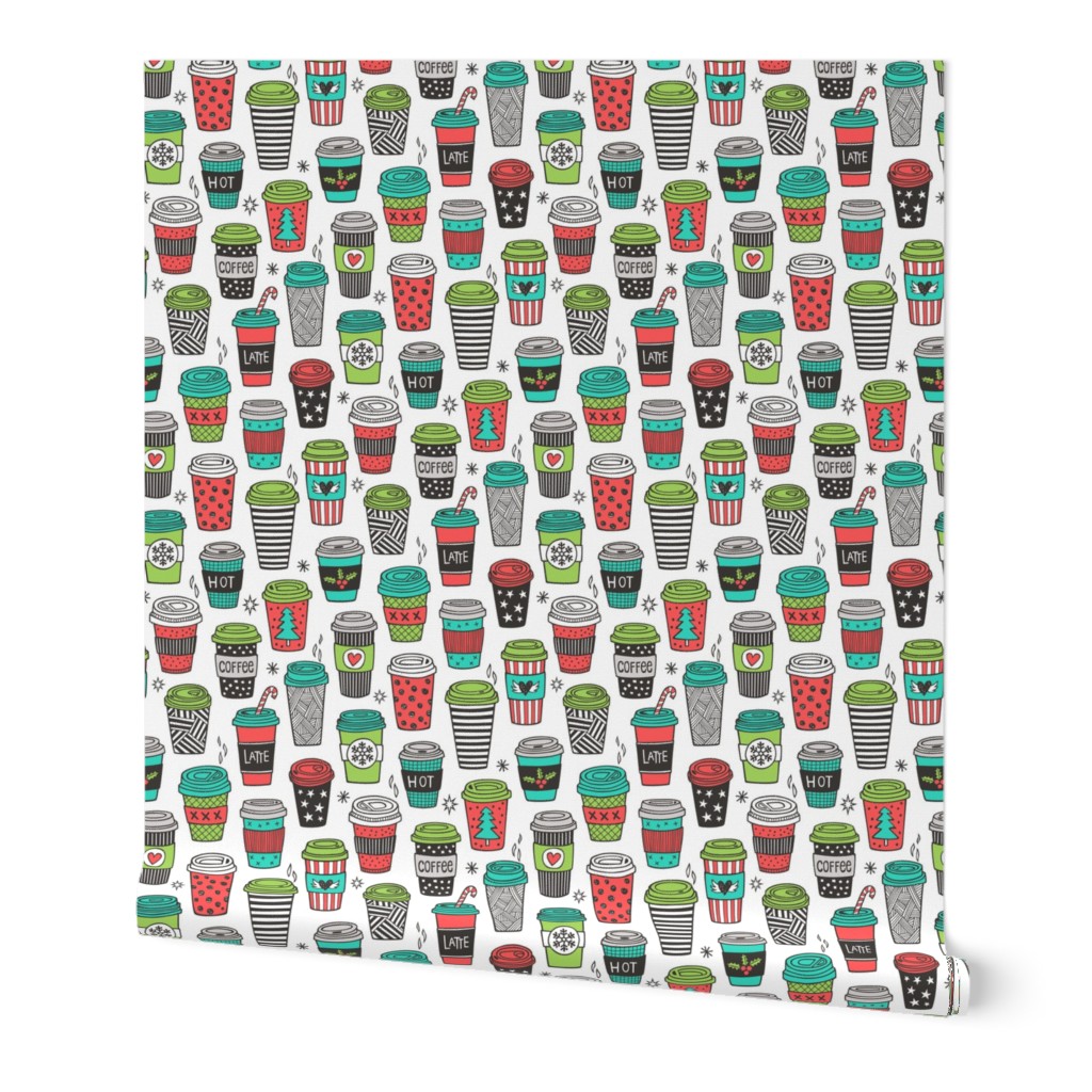 Christmas Holidays Coffee Latte Geometric Patterned Black & White Red Mint Green on White