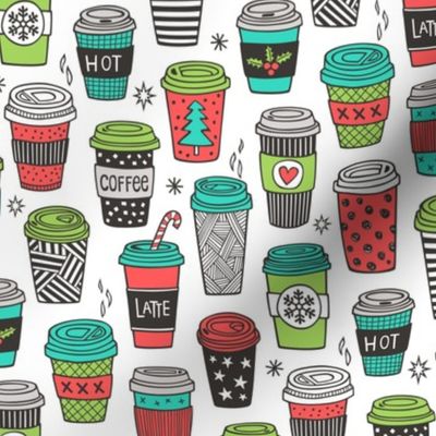 Christmas Holidays Coffee Latte Geometric Patterned Black & White Red Mint Green on White