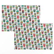 Christmas Holidays Coffee Latte Geometric Patterned Black & White Red Mint Green on White