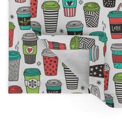 Christmas Holidays Coffee Latte Geometric Patterned Black & White Red Mint Green on White