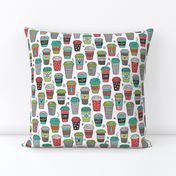 Christmas Holidays Coffee Latte Geometric Patterned Black & White Red Mint Green on White