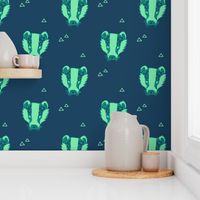 Mint geometric badgers on blue