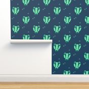 Mint geometric badgers on blue