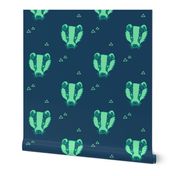 Mint geometric badgers on blue