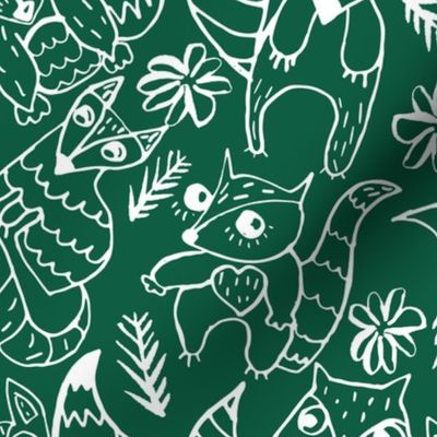 Baby Foxes on Jewel Green // Large