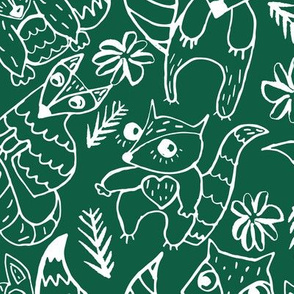 Baby Foxes on Jewel Green // Large